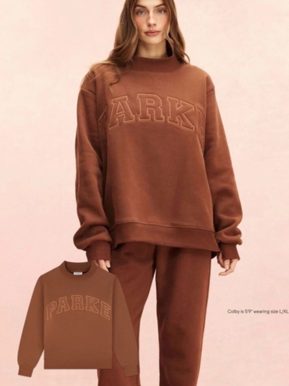 Parke Monochrome Varsity Fleece Mockneck - Mocha - Size S/M